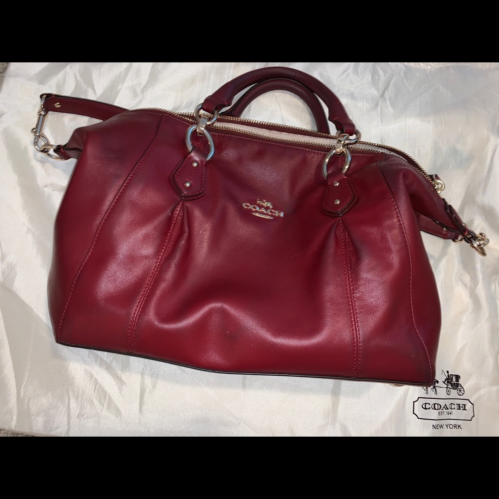 Coach red handbag burgandy genuine leather